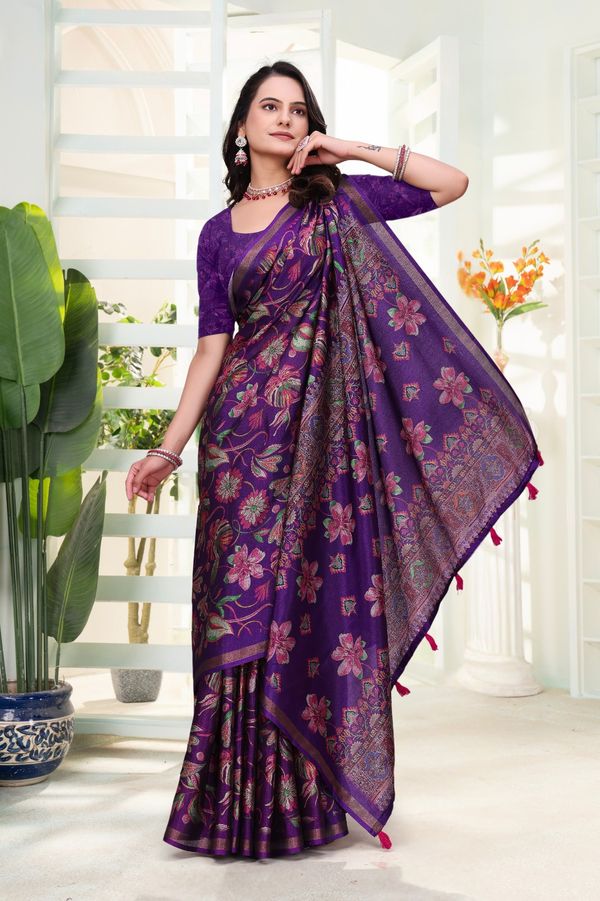 Purple Floral Cotton Saree for Women Online India