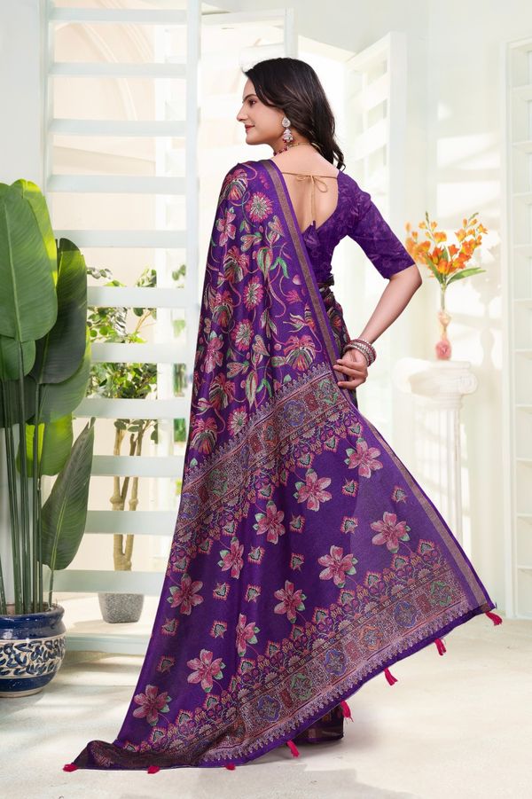 Purple Floral Cotton Saree for Women Online India