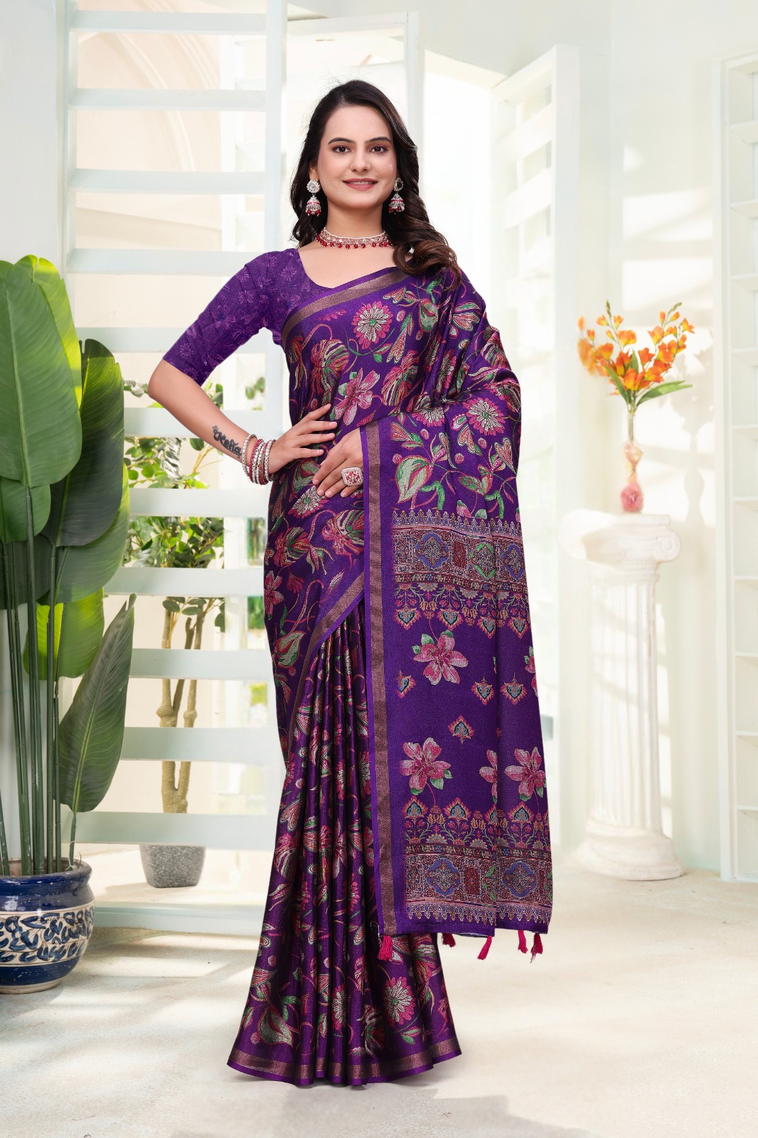 Purple Floral Cotton Saree for Women Online India
