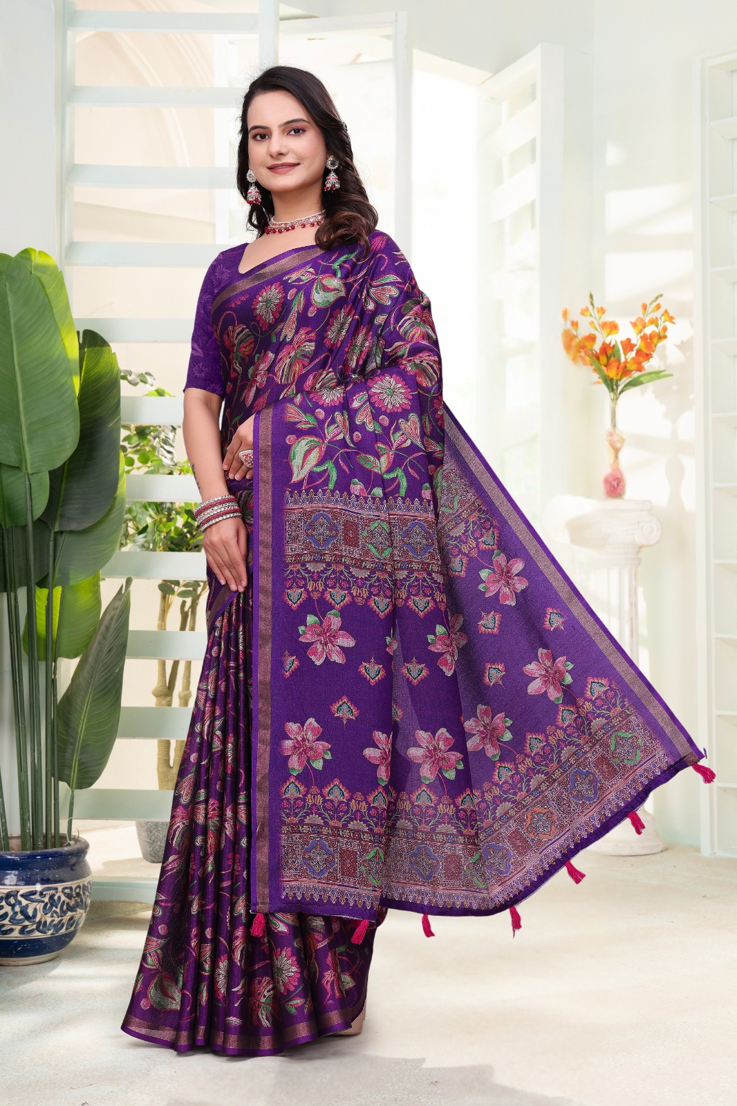 Purple Floral Cotton Saree for Women Online India