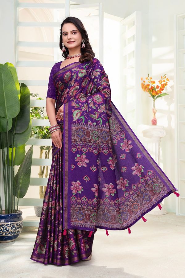 Purple Floral Cotton Saree for Women Online India