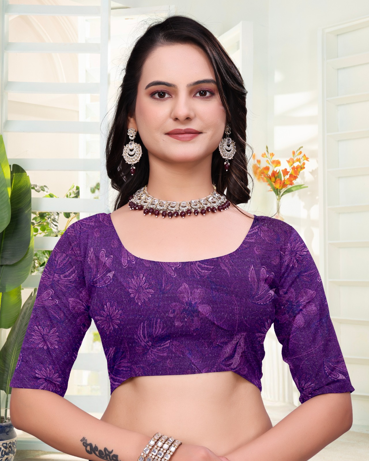 Purple Floral Cotton Saree for Women Online India