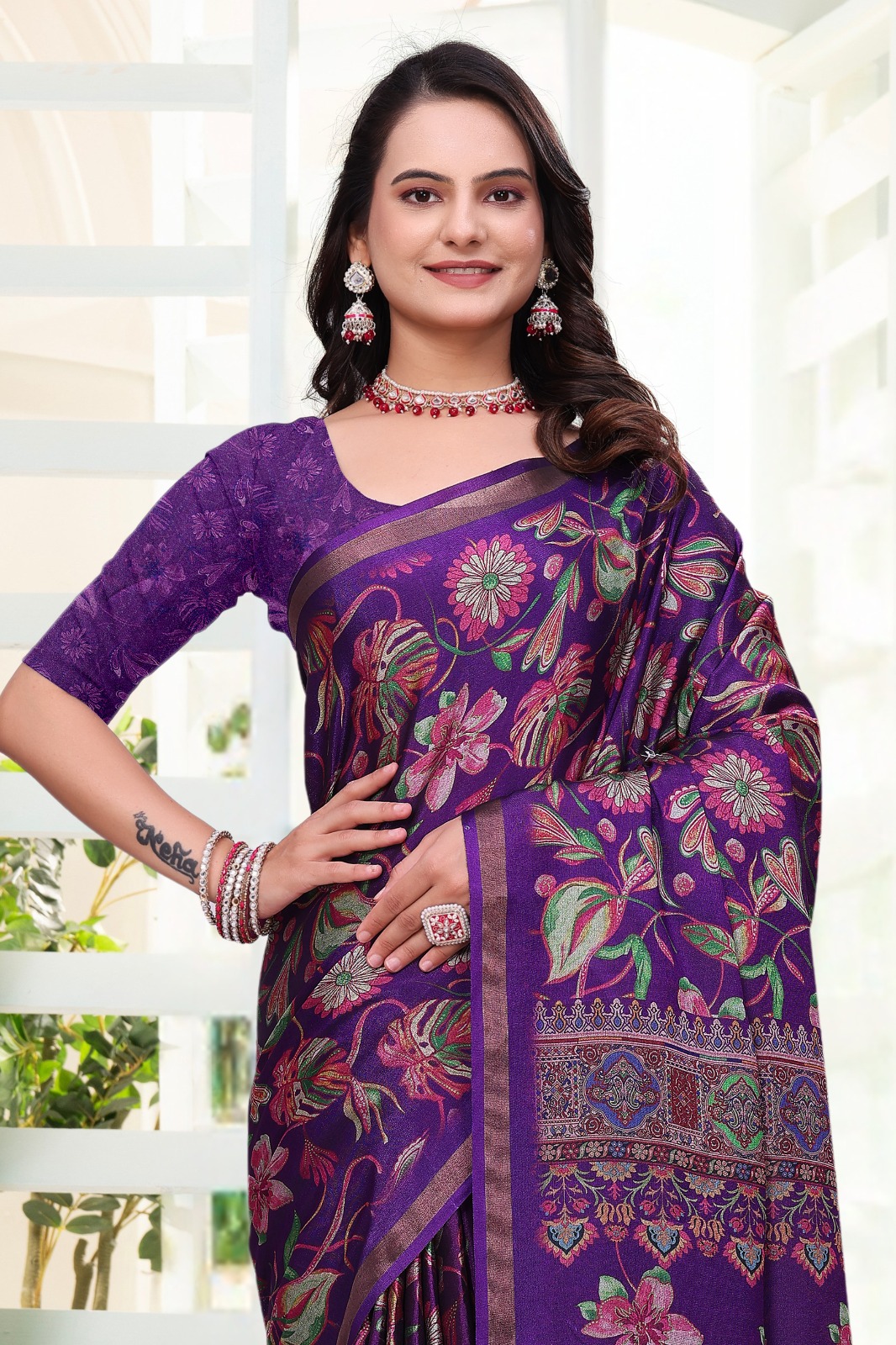 Purple Floral Cotton Saree for Women Online India