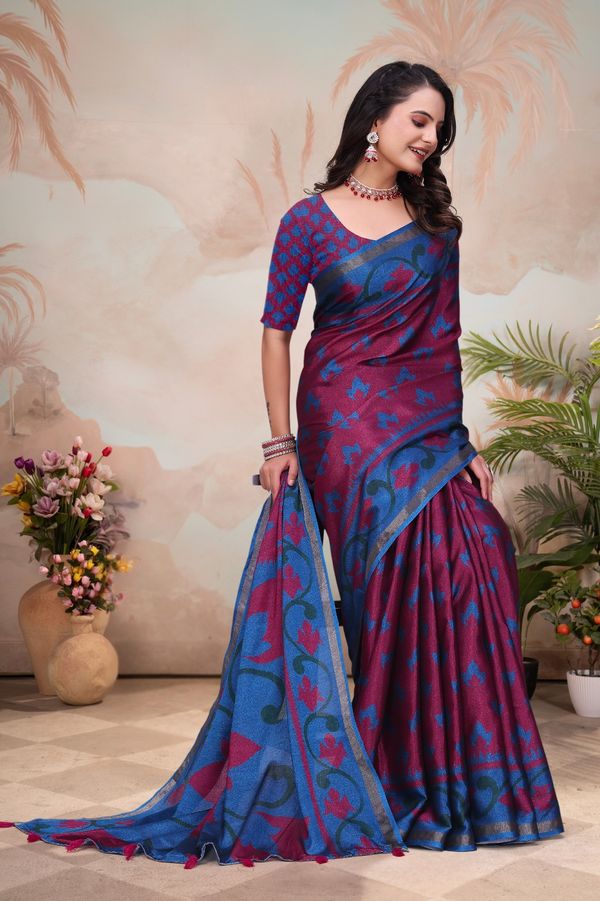 Maroon Designer Mal Cotton Saree with Rich Pallu