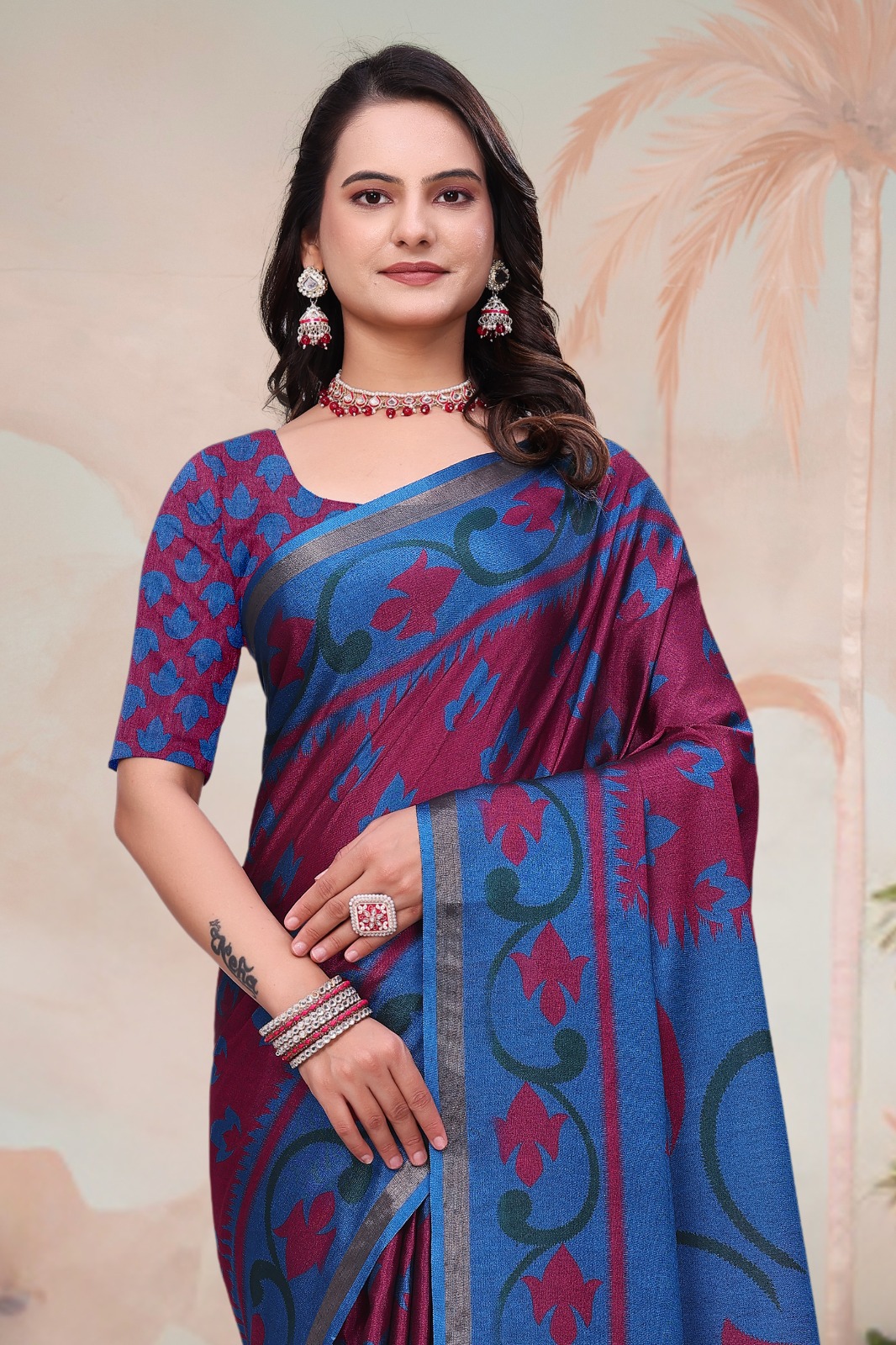 Maroon Designer Mal Cotton Saree with Rich Pallu