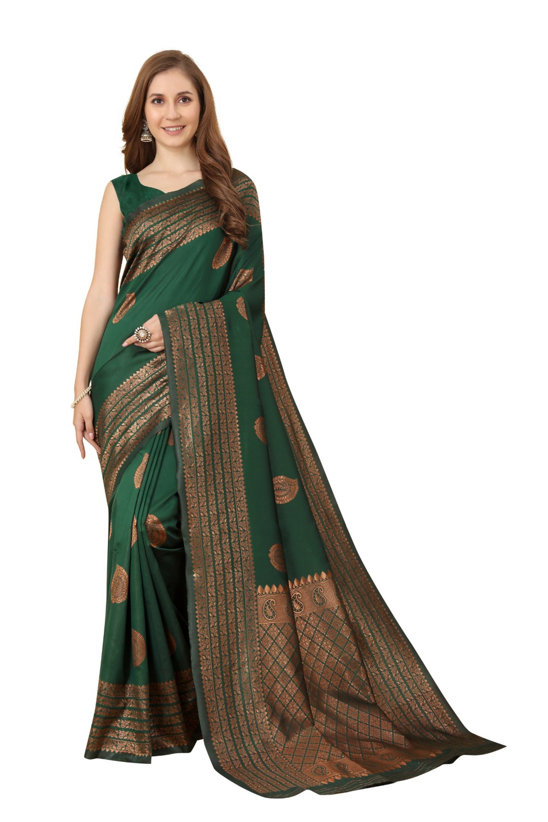 Designer Bottle Green Banarasi Saree with Rich Zari Work