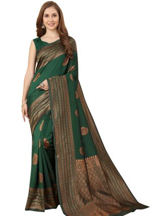 Designer Bottle Green Banarasi Saree with Rich Zari Work