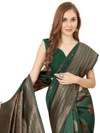Designer Bottle Green Banarasi Saree with Rich Zari Work