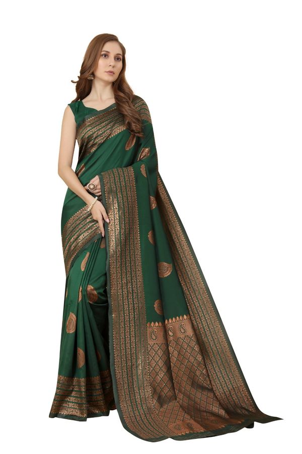 Designer Bottle Green Banarasi Saree with Rich Zari Work