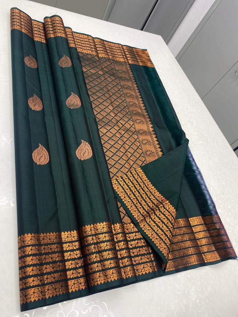 Designer Bottle Green Banarasi Saree with Rich Zari Work