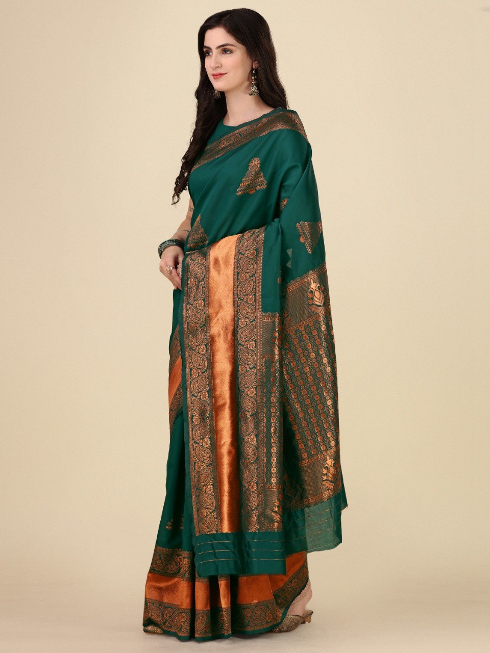 Royal Dark Green Banarasi Soft Silk Saree with Zari