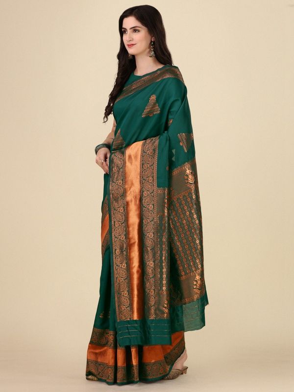 Royal Dark Green Banarasi Soft Silk Saree with Zari
