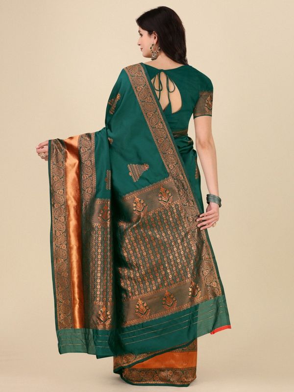 Royal Dark Green Banarasi Soft Silk Saree with Zari