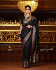 Black Soft Silk Banarasi Saree with Royal Jacquard Border - Black