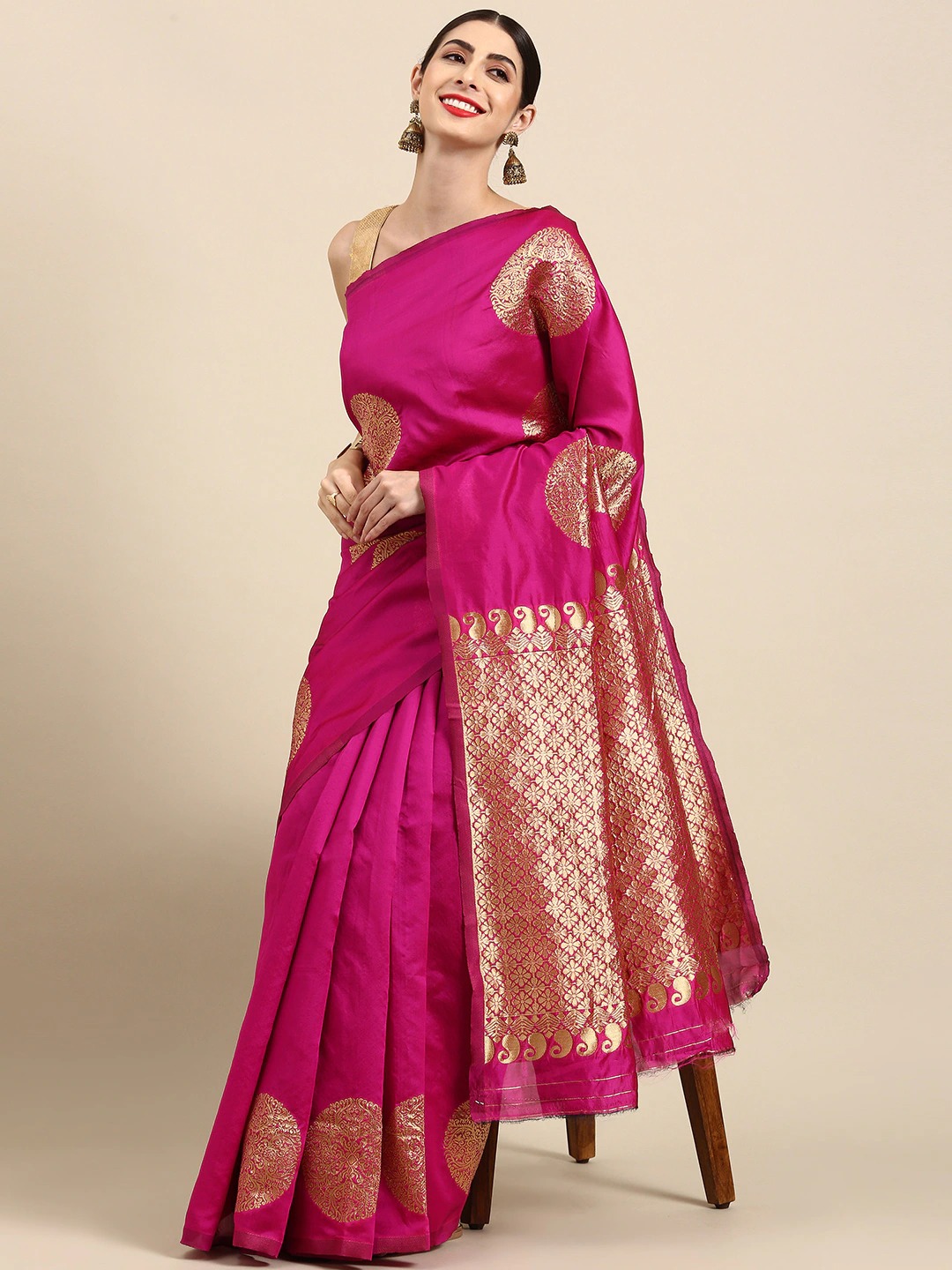 Rani Pink Soft Silk Saree with Traditional Zari Motifs