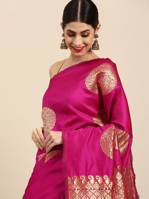 Rani Pink Soft Silk Saree with Traditional Zari Motifs