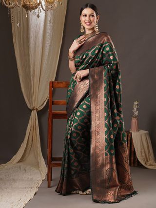 Premium Green Banarasi Saree with Intricate Zari Weaving