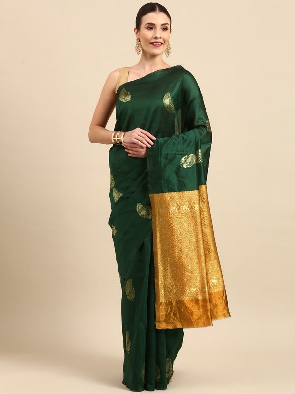 Bottle Green Banarasi Soft Silk Saree for Wedding Wear