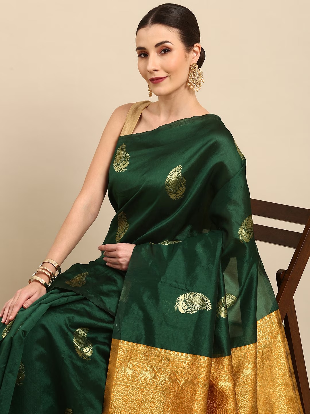 Bottle Green Banarasi Soft Silk Saree for Wedding Wear