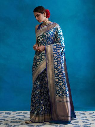 Royal Blue Banarasi Soft Silk Saree with Zari Work