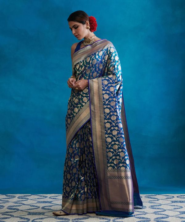 Royal Blue Banarasi Soft Silk Saree with Zari Work
