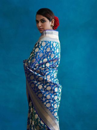 Royal Blue Banarasi Soft Silk Saree with Zari Work