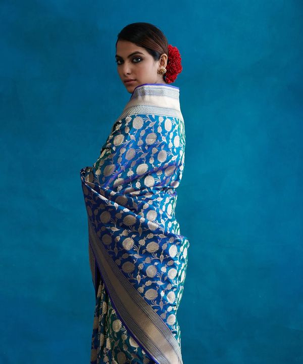 Royal Blue Banarasi Soft Silk Saree with Zari Work