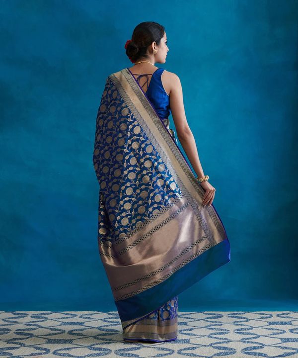 Royal Blue Banarasi Soft Silk Saree with Zari Work