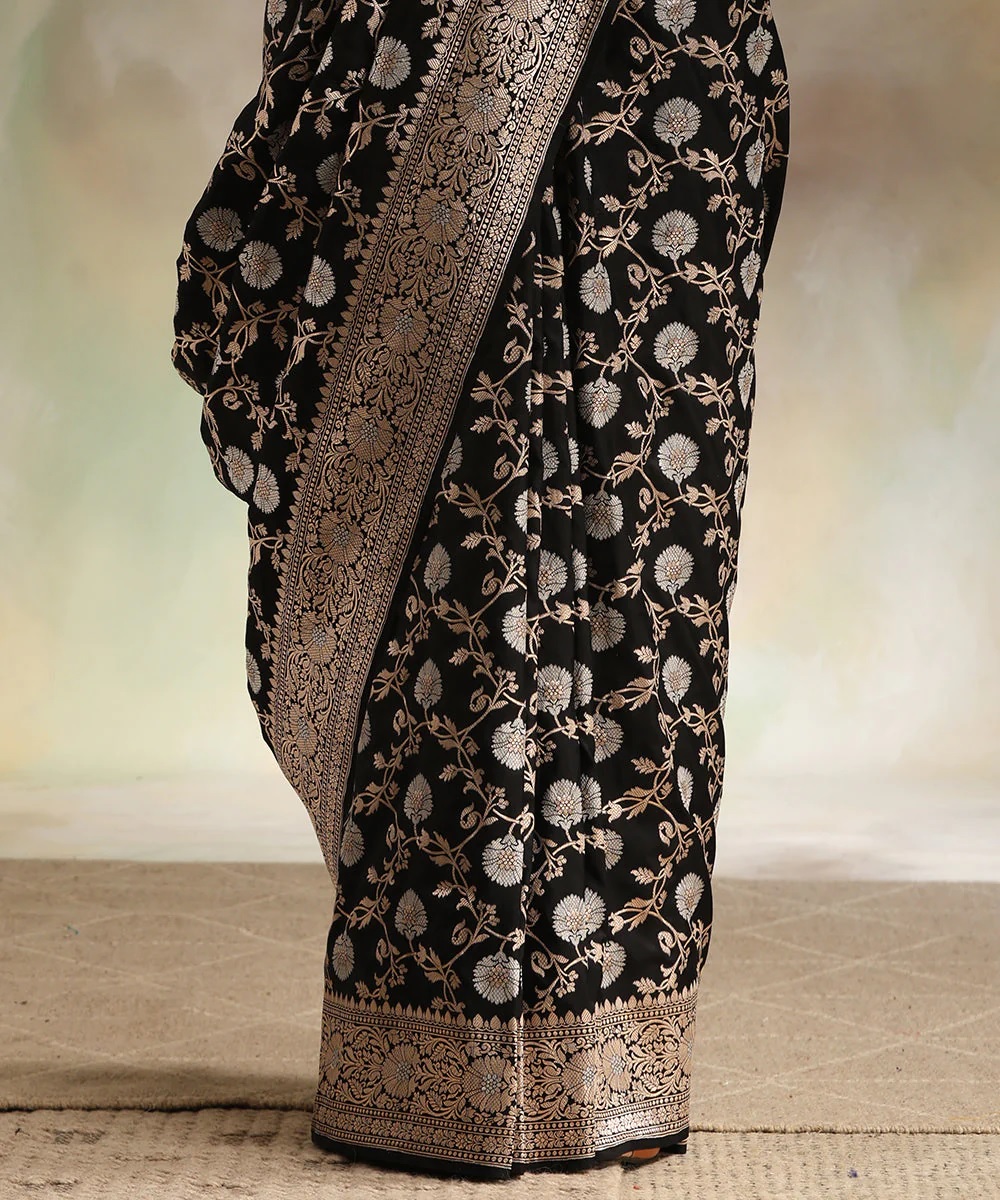 Stylish Black Banarasi Saree with Detailed Jacquard Work