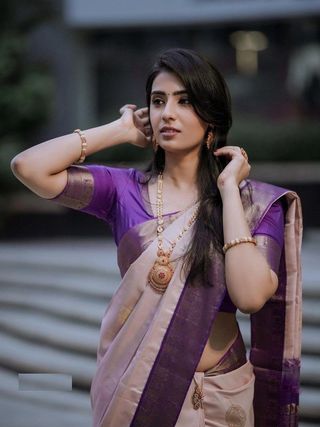 Premium Soft Silk Saree in Beige with Purple Zari Detail