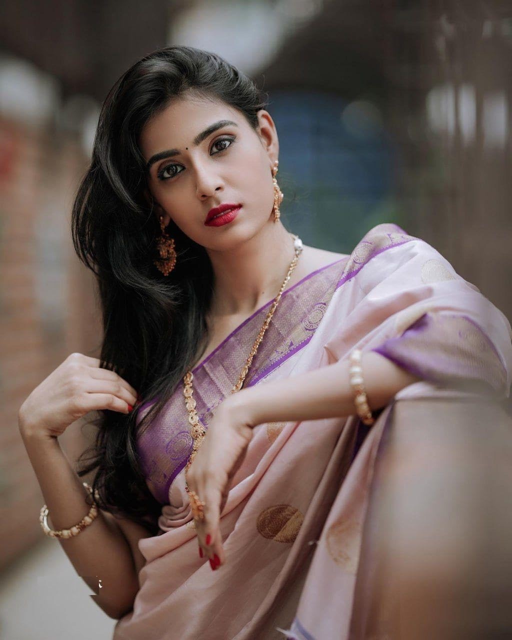 Premium Soft Silk Saree in Beige with Purple Zari Detail