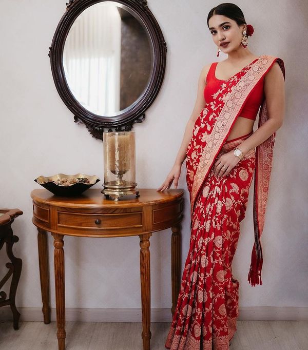 Red Banarasi Soft Silk Saree with Traditional Zari Work