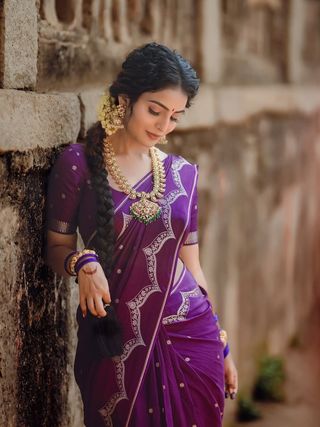 Classic Purple Banarasi Saree with Elegant Border Design