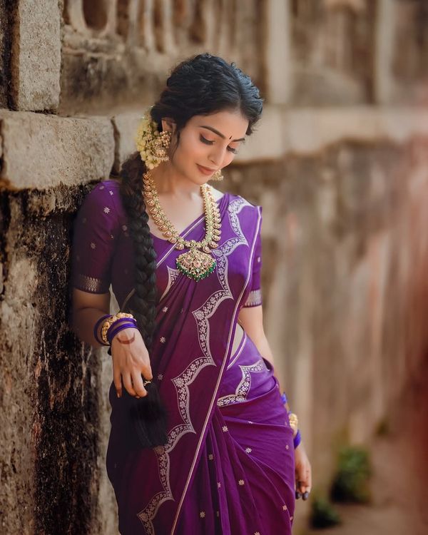 Classic Purple Banarasi Saree with Elegant Border Design