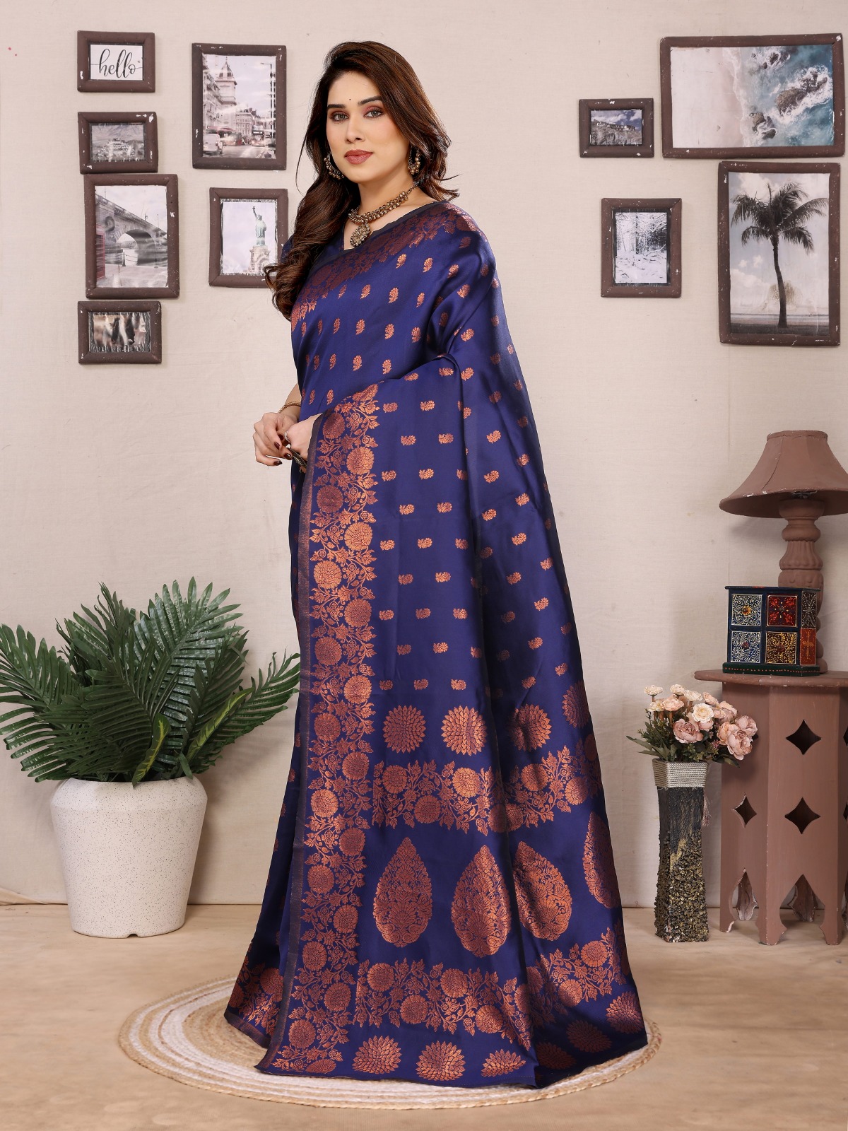 Classic Blue Banarasi Silk Saree with Heritage Border