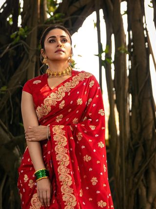 Royal Red Silk Saree with Golden Zari Heritage Weave