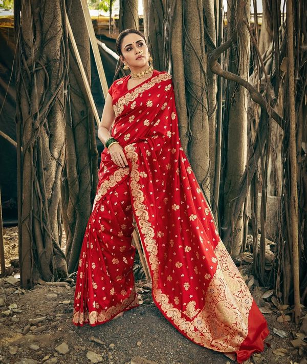 Royal Red Silk Saree with Golden Zari Heritage Weave