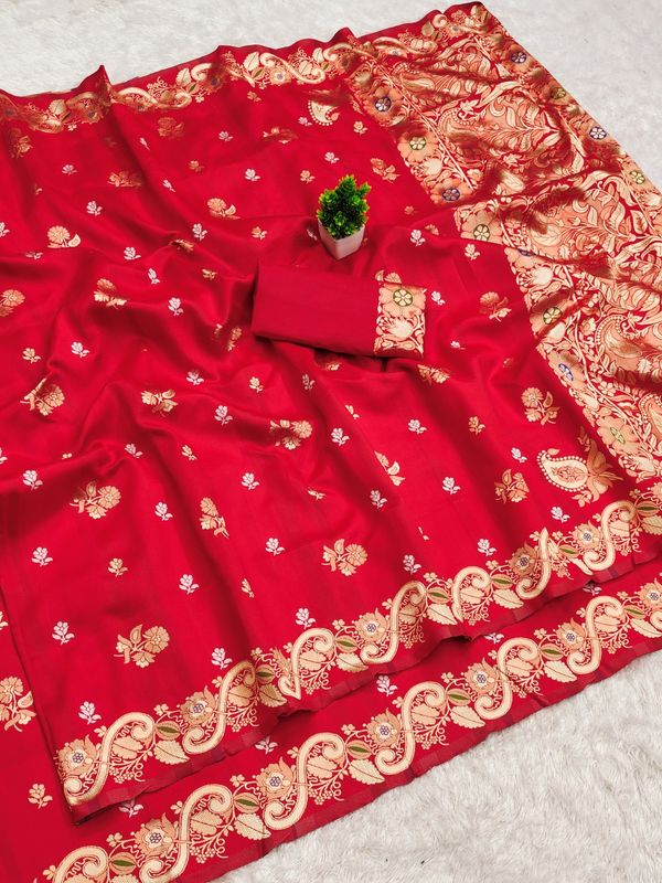 Royal Red Silk Saree with Golden Zari Heritage Weave