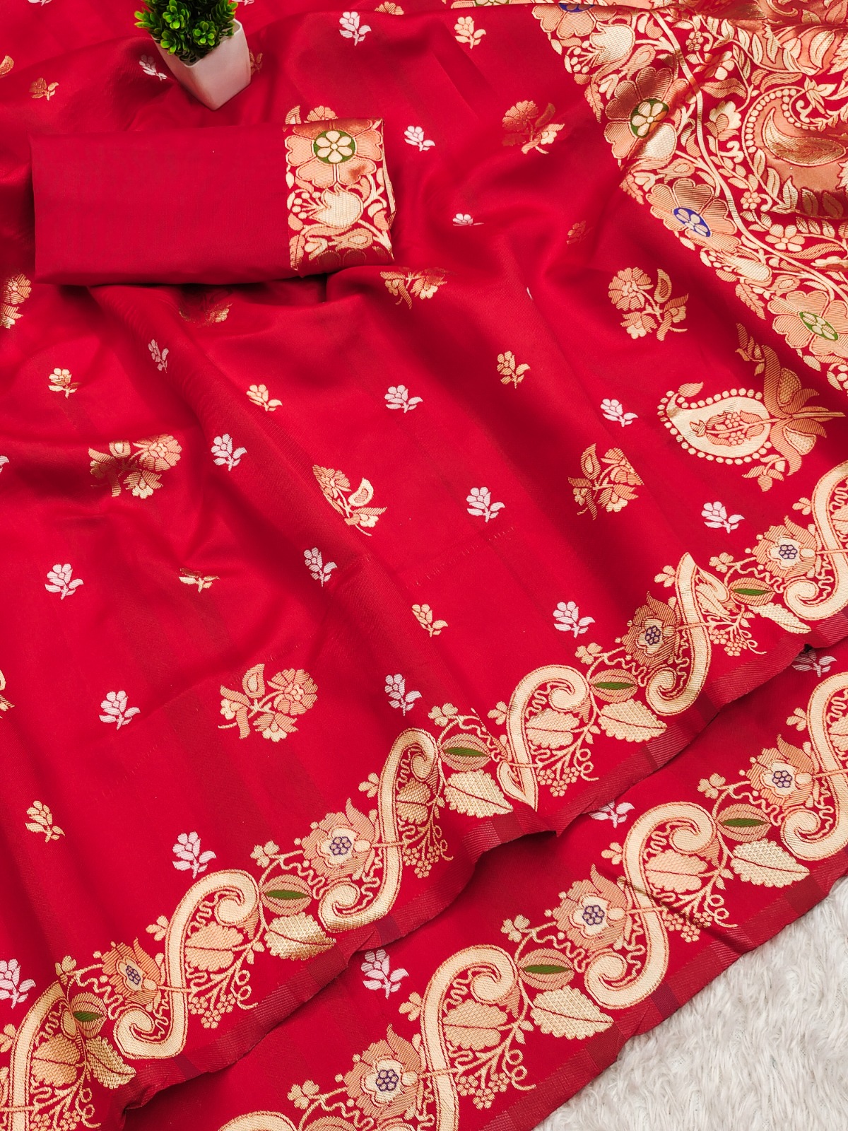 Royal Red Silk Saree with Golden Zari Heritage Weave