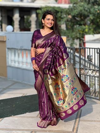 Designer Wine Banarasi Saree with Heritage Zari Work