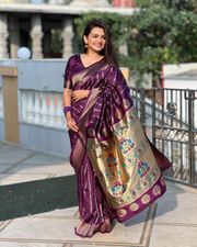 Designer Wine Banarasi Saree with Heritage Zari Work - wine