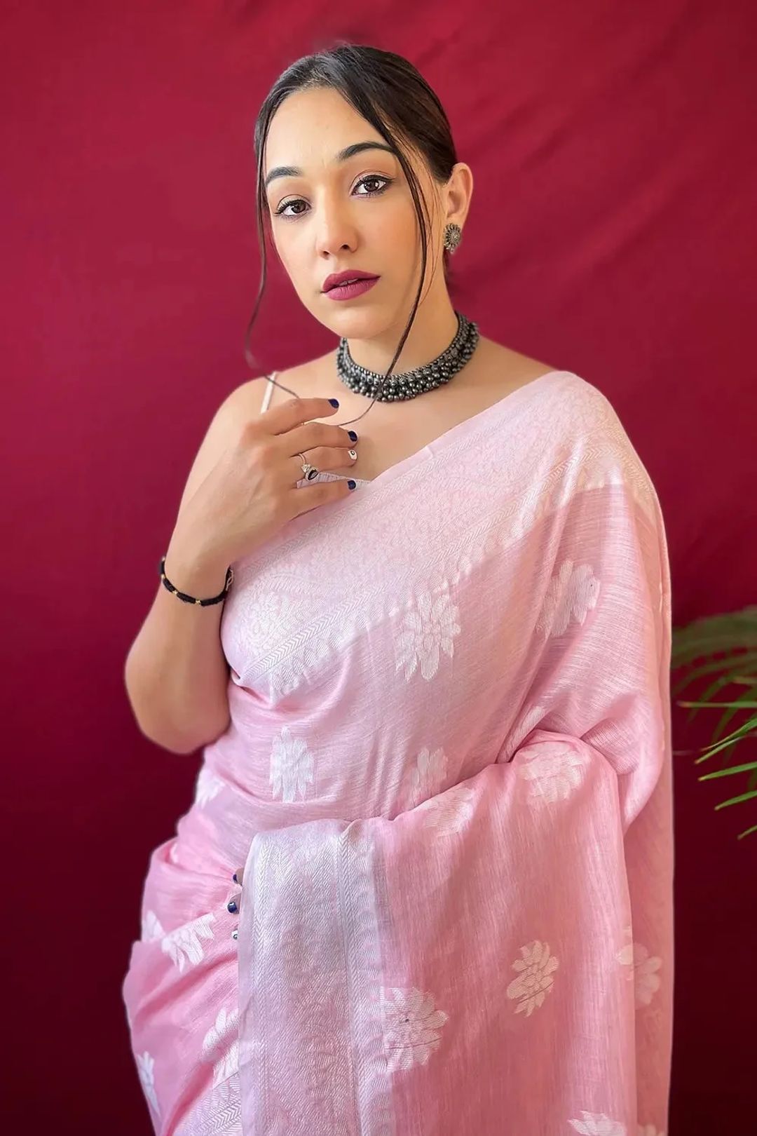 Blush Pink Silk Saree with Floral Zari Grace Weave