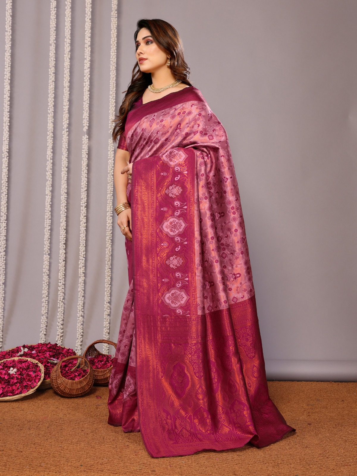 Premium Wine Pink Soft Silk Saree with Rich Jacquard Pallu