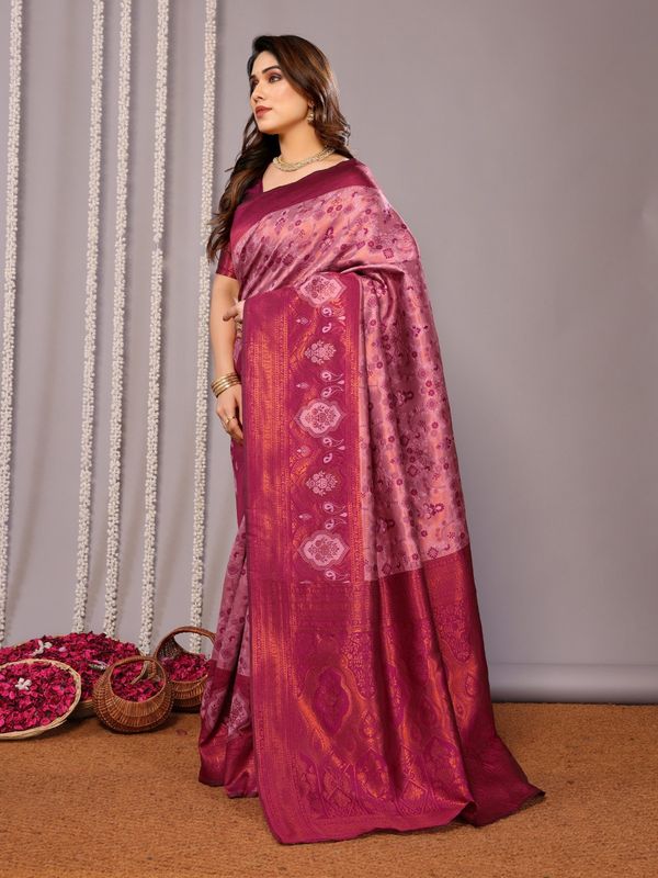 Premium Wine Pink Soft Silk Saree with Rich Jacquard Pallu