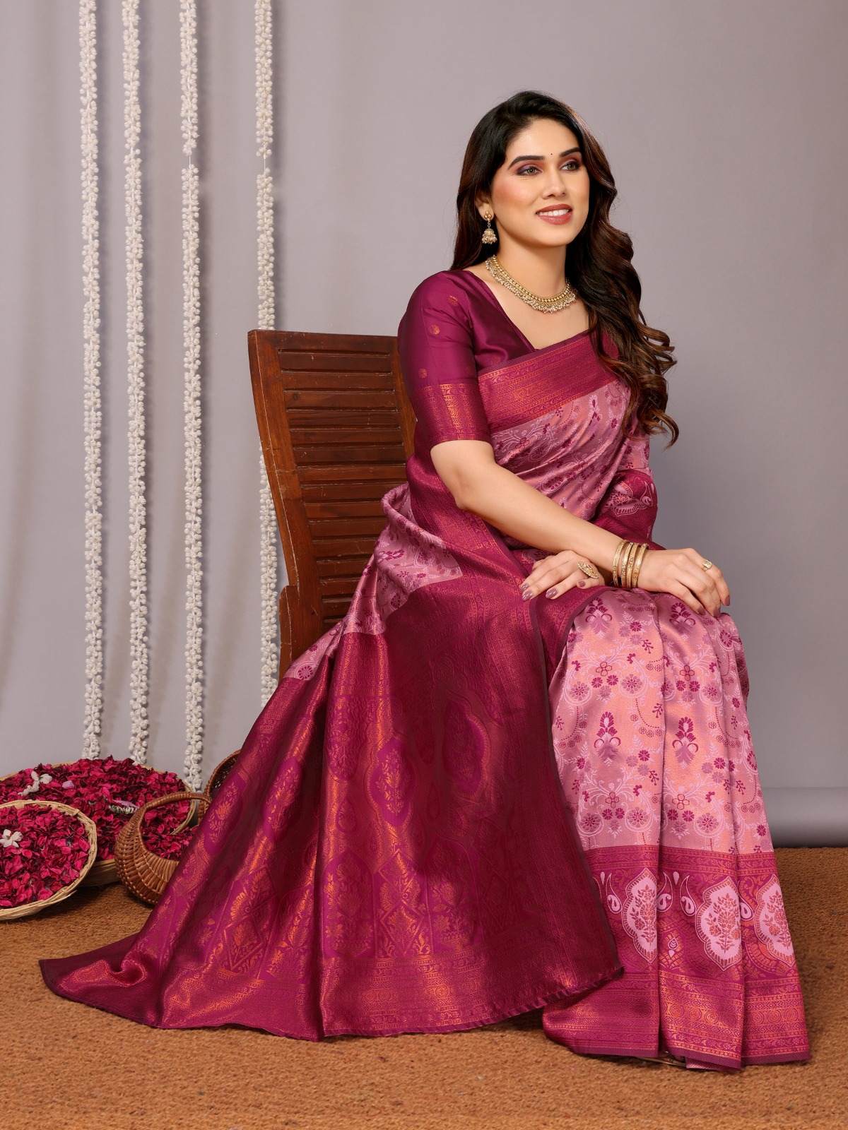 Premium Wine Pink Soft Silk Saree with Rich Jacquard Pallu