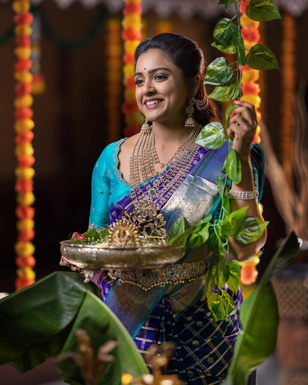 Elegant Purple Silk Saree with Zari Checks & Teal Contrast