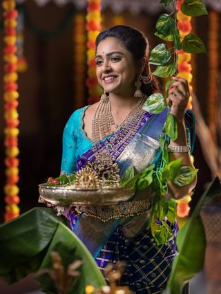 Elegant Purple Silk Saree with Zari Checks & Teal Contrast