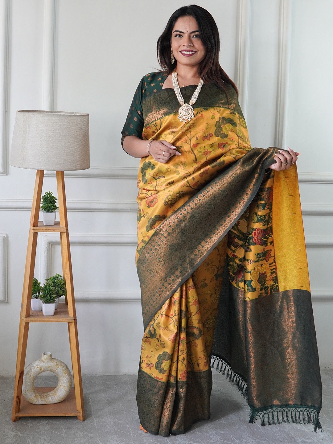 Royal Mustard Bloom Banarasi Silk Saree