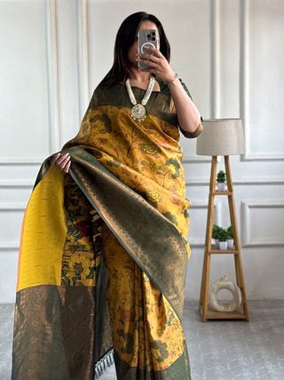 Royal Mustard Bloom Banarasi Silk Saree