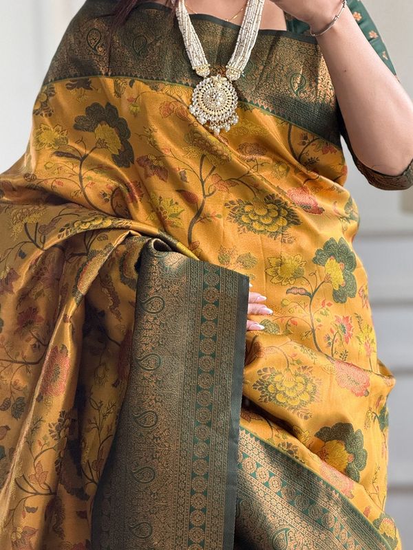 Royal Mustard Bloom Banarasi Silk Saree